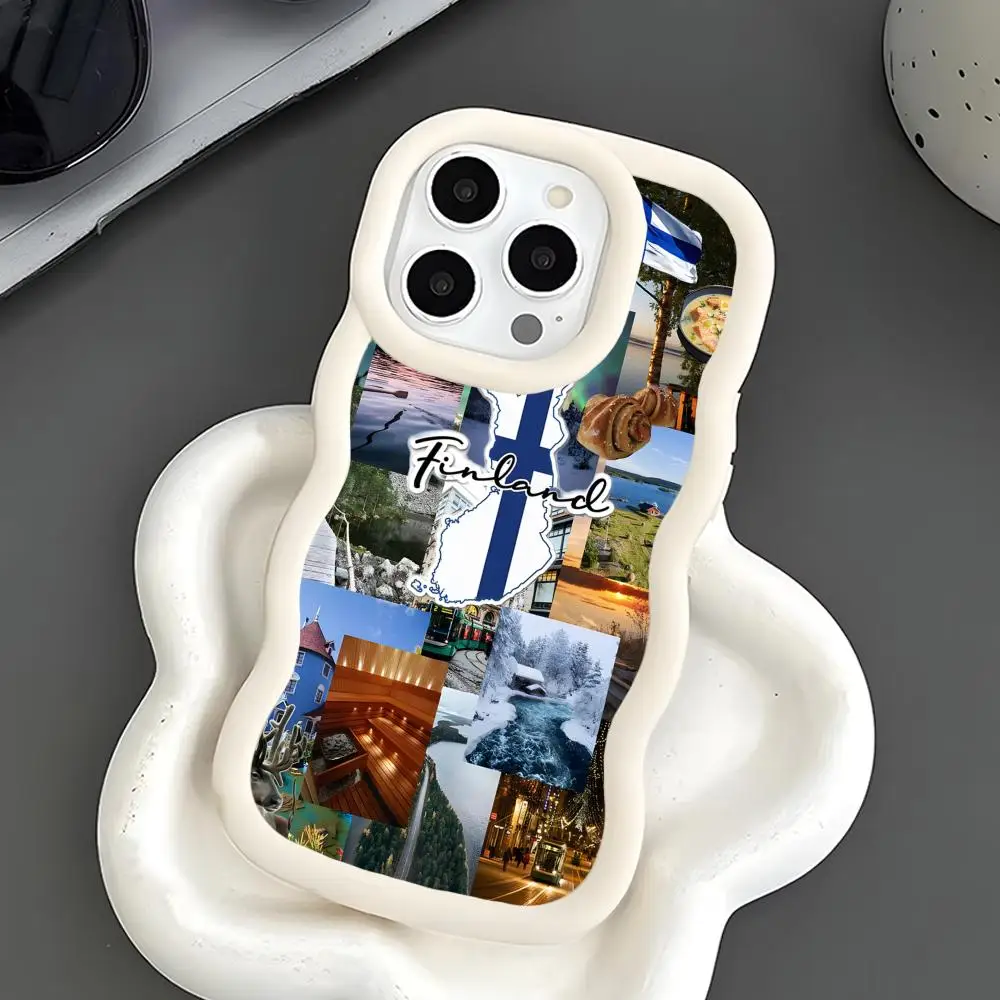 

Finland Flag Phone Case for iPhone 17 16 15 14 13 12 11 Air Pro Max Plus White Soft TPU Wavy Edge Cover