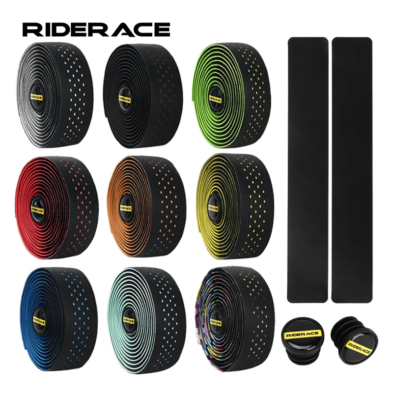 1Pair Bicycle Handlebar Tape Perforated Breathable Pu Eva Material Road Bike Handlebar Straps Fixed Gear Belt With 2Bar Plugs