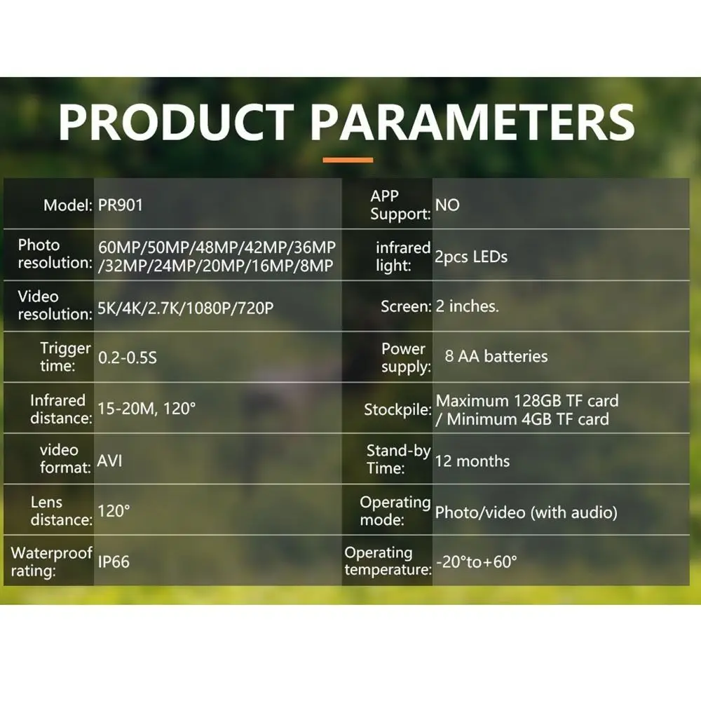 IP66 Waterproof Outdoor Infrared Trail Camera 120° Wide-Angle 0.2s Trigger Speed 60MP Wildlife Tracker Camera 5K Video