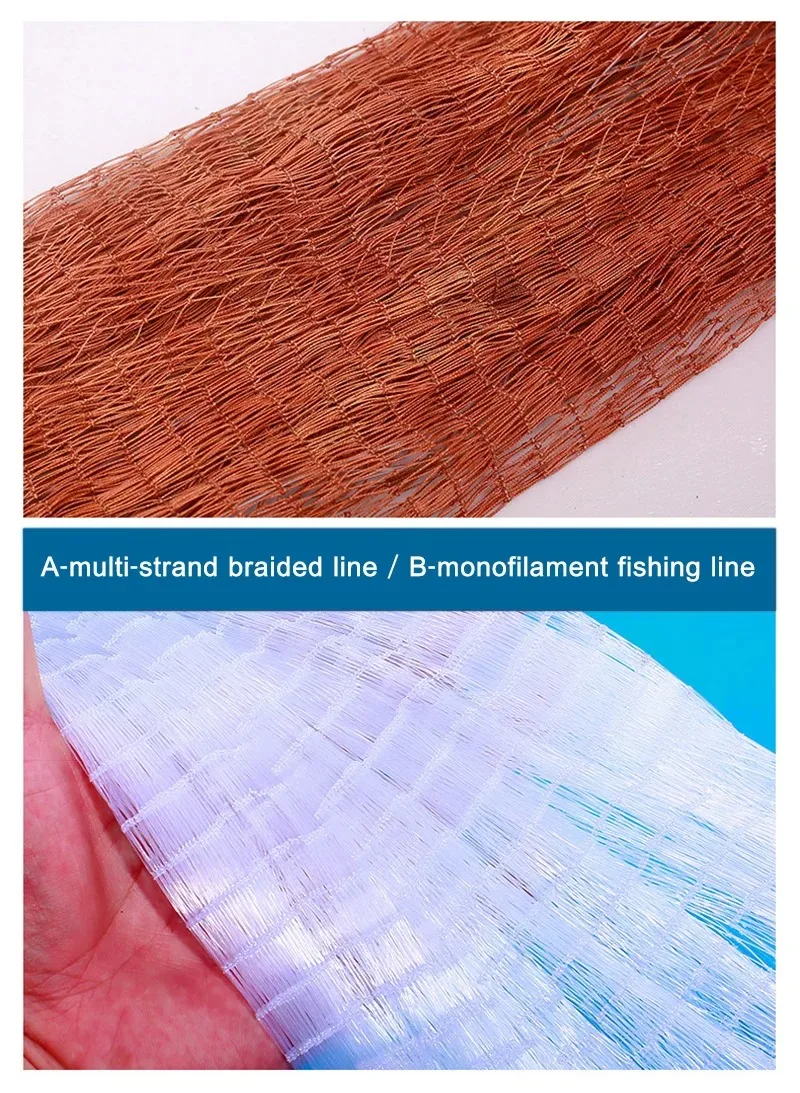 Lawaia Multifilament Line/Monofilament Fishing Line Cast Net Catch Fish Network with Steel Sinker Outdoor Hand Throw Fishing Net