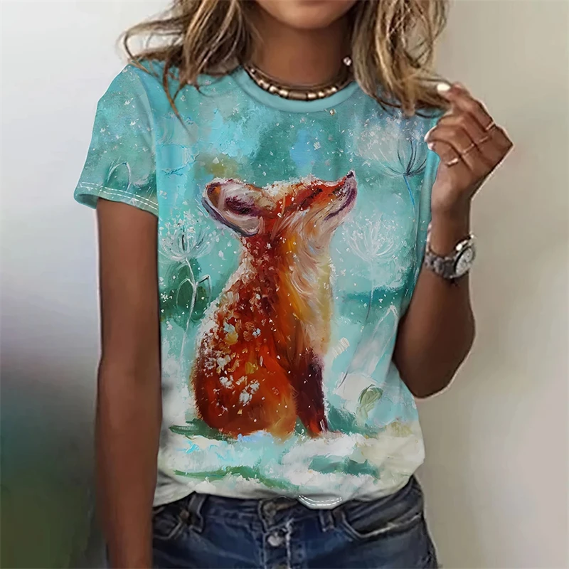 Summer Fashion Blouse Cartoon Animal Funny Tee Shirts O-Neck Casual Ladies Female Clothing Street Short Sleeve Loose Basis Tops