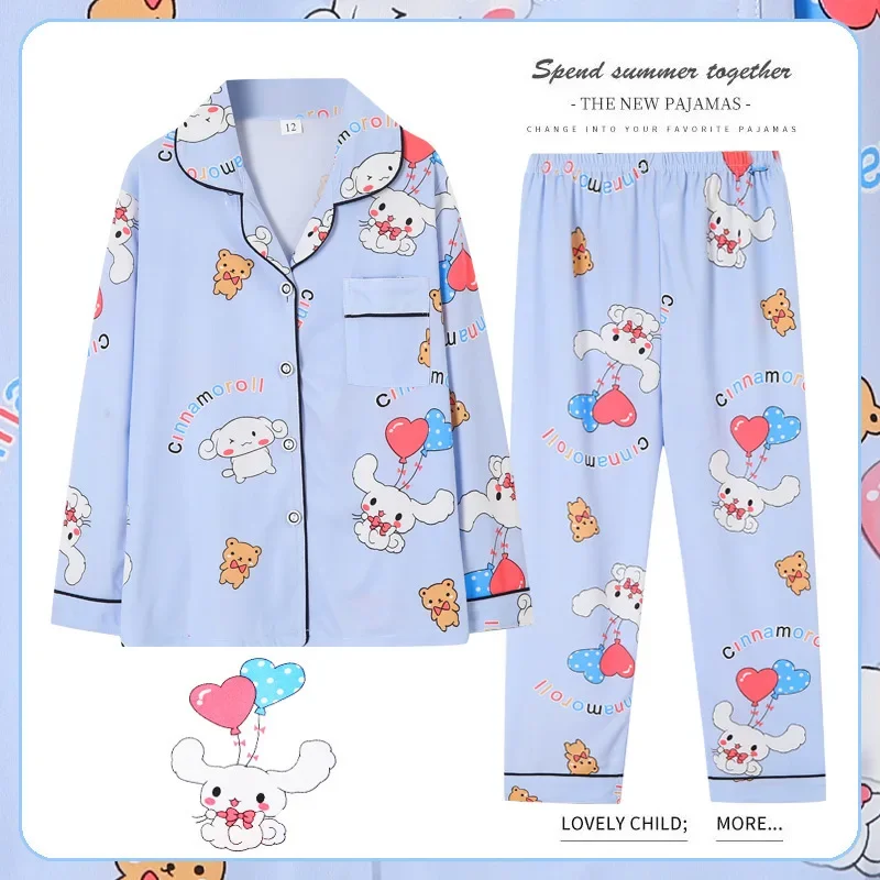 Sanrio-Conjunto de pijama con estampado de Hello Kitty para niño, Top de manga larga y pantalones, ropa de estar por casa, informal, cómoda, Cinnamoroll, Kuromi