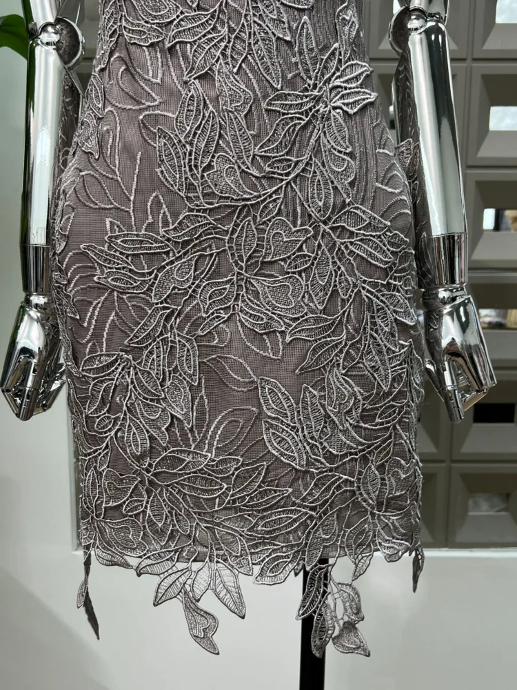 2025년 봄 여름 여성용 바디콘 레이스 자수 드레스 슬림 컷아웃 빈티지 여신 추상 디자인 우아한 파티 드레스