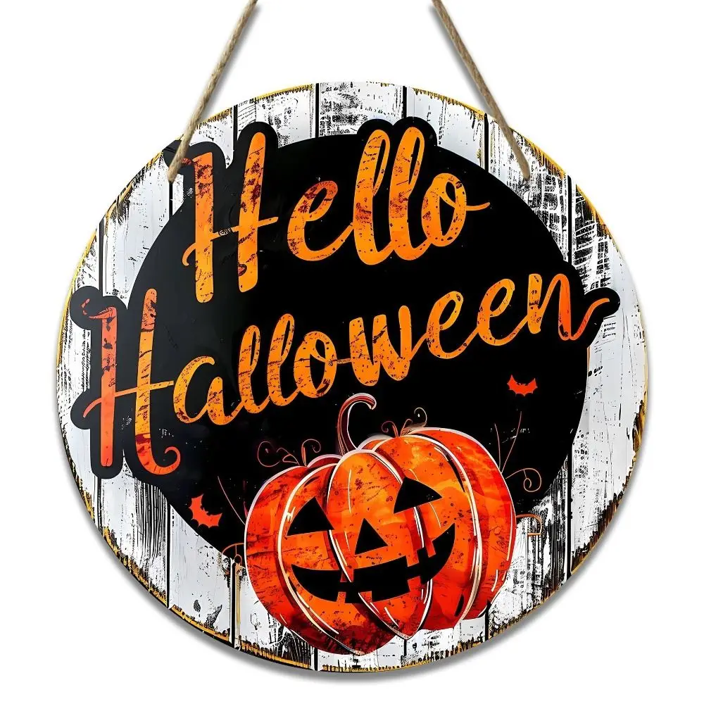 

Wall Art 2D Halloween Wreath Logo Wooden Round Pumpkin Head Art Decoration Funny Creative Wreath Sign Courtyard