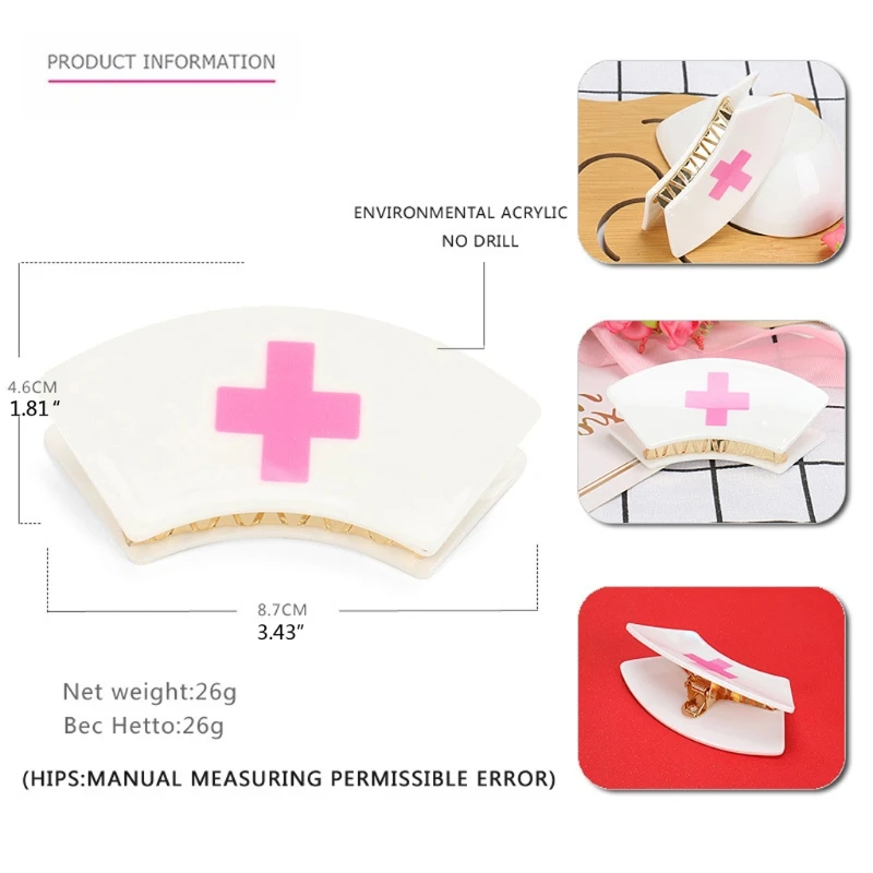 

Harajuku Acrylic Nurse Costume Hair Clip Nurse Hairpins for Cross Pattern Lovely Barrette Women Hair Claw Jew