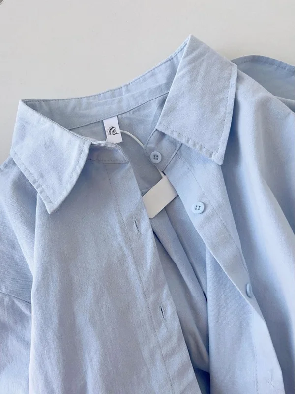 

Light Blue Long Sve Women's irt Loose Inner Wear Layering Top Cardigan Outerwear Korean Sle Straight Cut Commute Wind