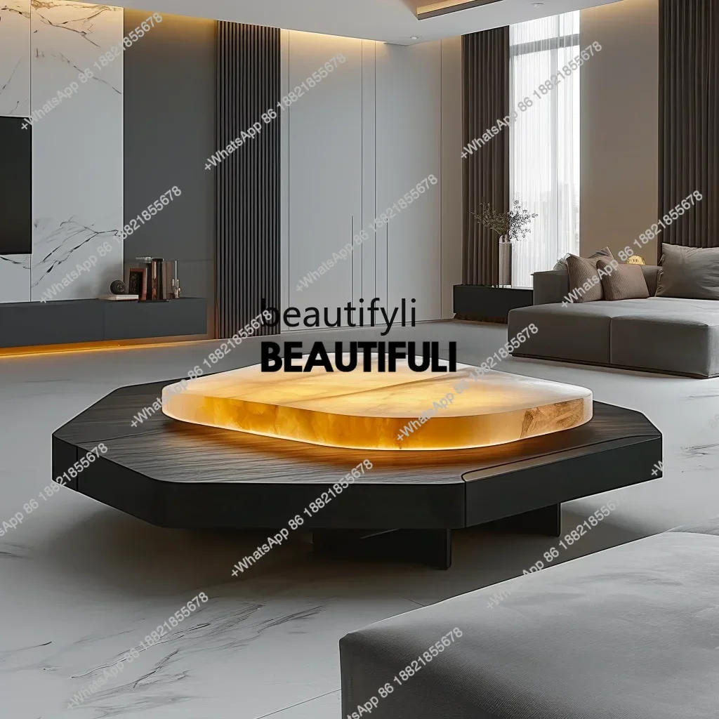 

ss 8617 Современный простой деревянный светящийся журнальный столик, роскошный каменный квадратный мрамор, роскошный чайный столик для квартиры