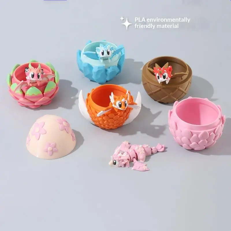 1 Pieza de Adorno de Plástico Impreso en 3D de Dragón de Fruta y Huevo de Dragón, Bonito y Divertido, Escultura Decorativa para Escritorio, Regalo Festivo