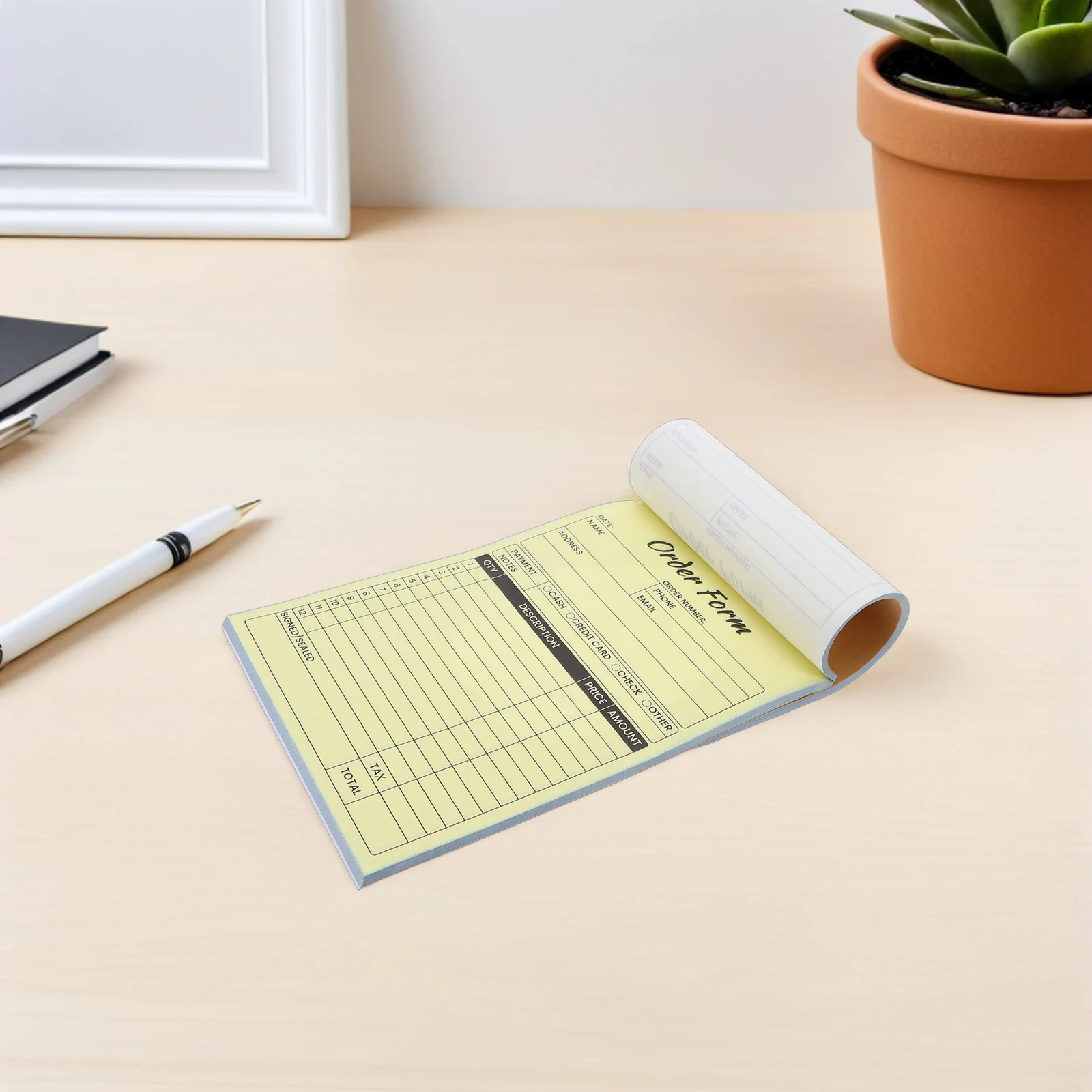 2pcs Order Receipt Book 5.5X8.25 2-Part Carbonless Copy Invoice Pad For Small Business Portable Receipt Holder White/Yellow