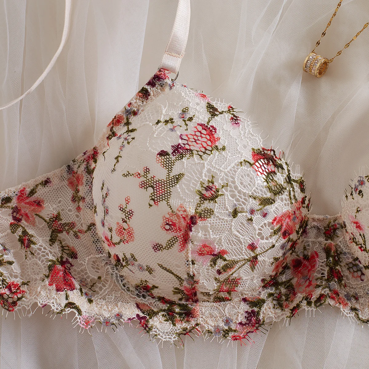 الفرنسية مثير مونيه حديقة النفط اللوحة المطبوعة الملابس الداخلية النساء الأزهار الدانتيل رمش الملابس الداخلية جوفاء مريحة جمع الصدرية T-الظهر #4