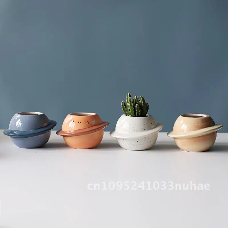 

Creative fleshy ceramic small flower pot cute planet pot cactus fleshy plant pot desktop balcony decoration