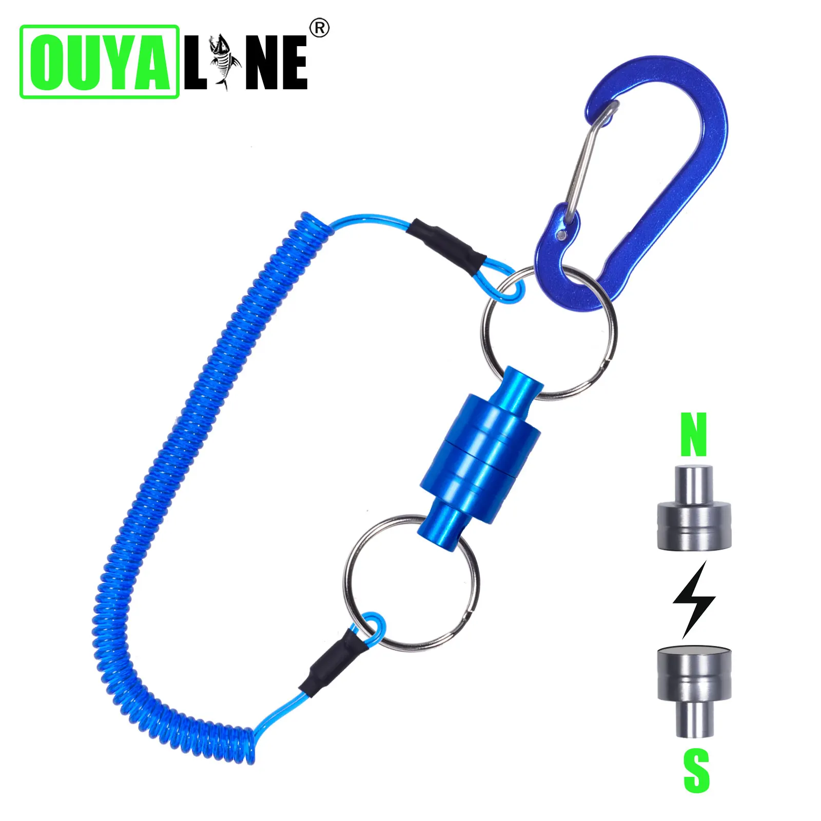 

New Magnetic Net Release Holder With Coiled Lanyard Fishing Tool Strong Magnet Carabine Buckle Anti-Drop Rope Tackle Accessories