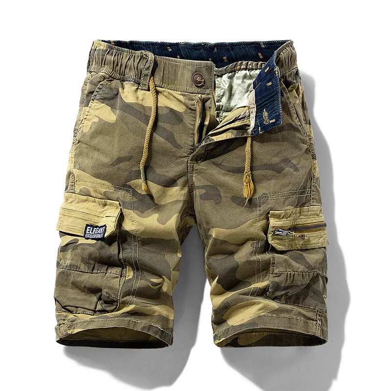 

New Summer Men Camouflage Cargo Shorts Man Multi Pockets Elastic Waist Casual Shorts Jogger Sportswear Pants Quality Male Shorts