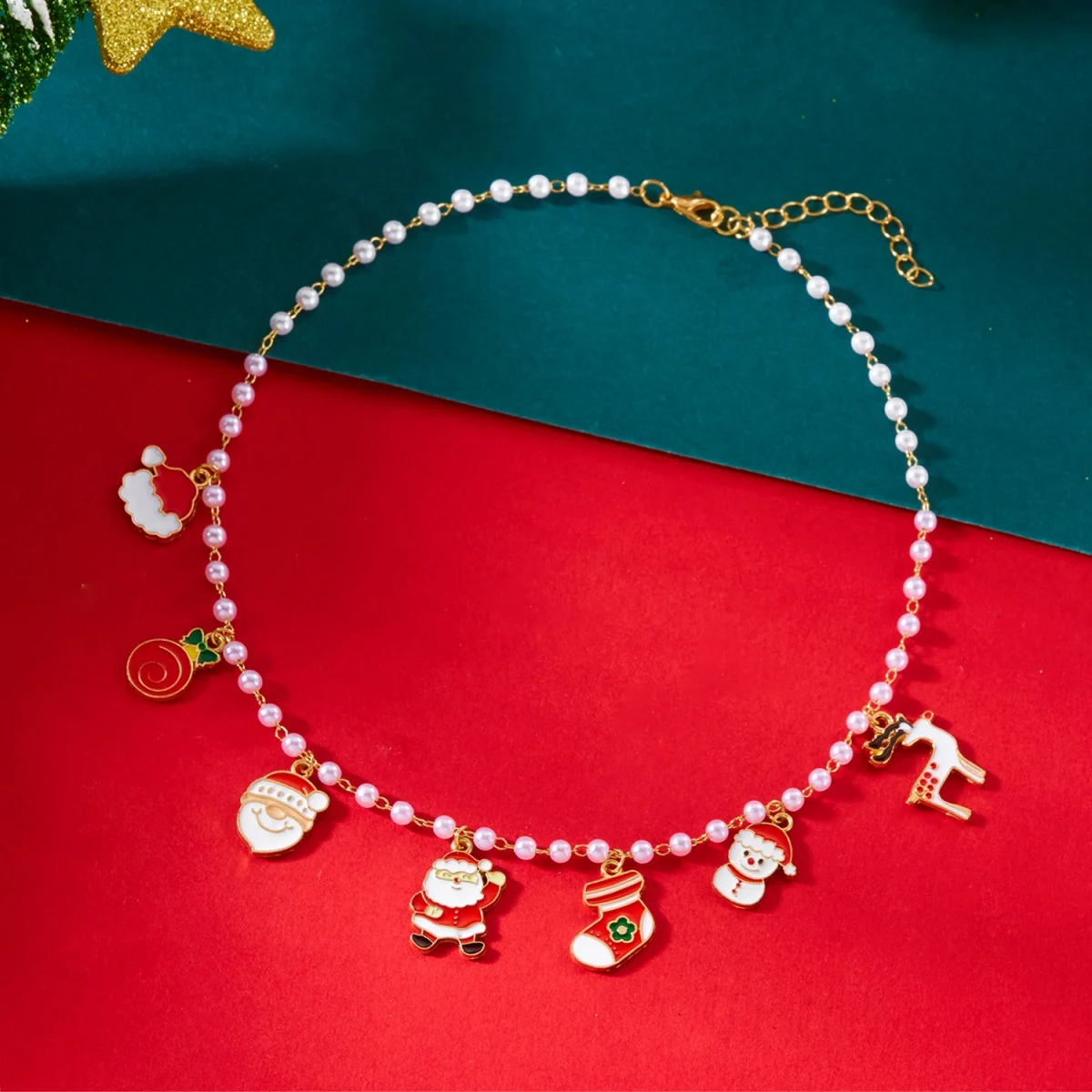 Christmas Snowflake Gingerbread Tree Pendant Necklace Snowman Reindeer Bell Soft Clay Crystal Beads Fringe Choker For Women Men