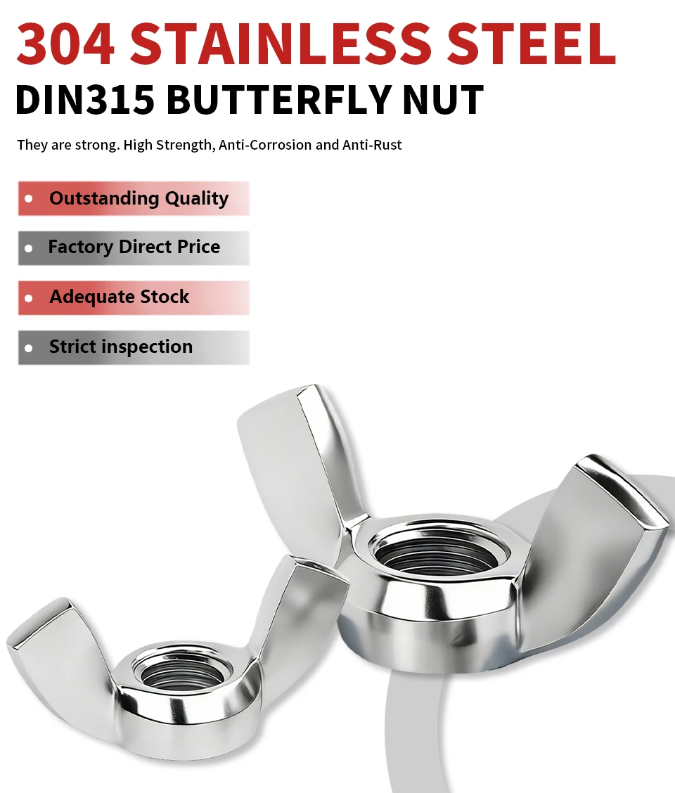 DIN315 304 Edelstahl Flügelmutter Handfestziehbar Ohne Werkzeug M3 M4 M5 M6 M8 M10 M12 M14 M16 – Detail 1