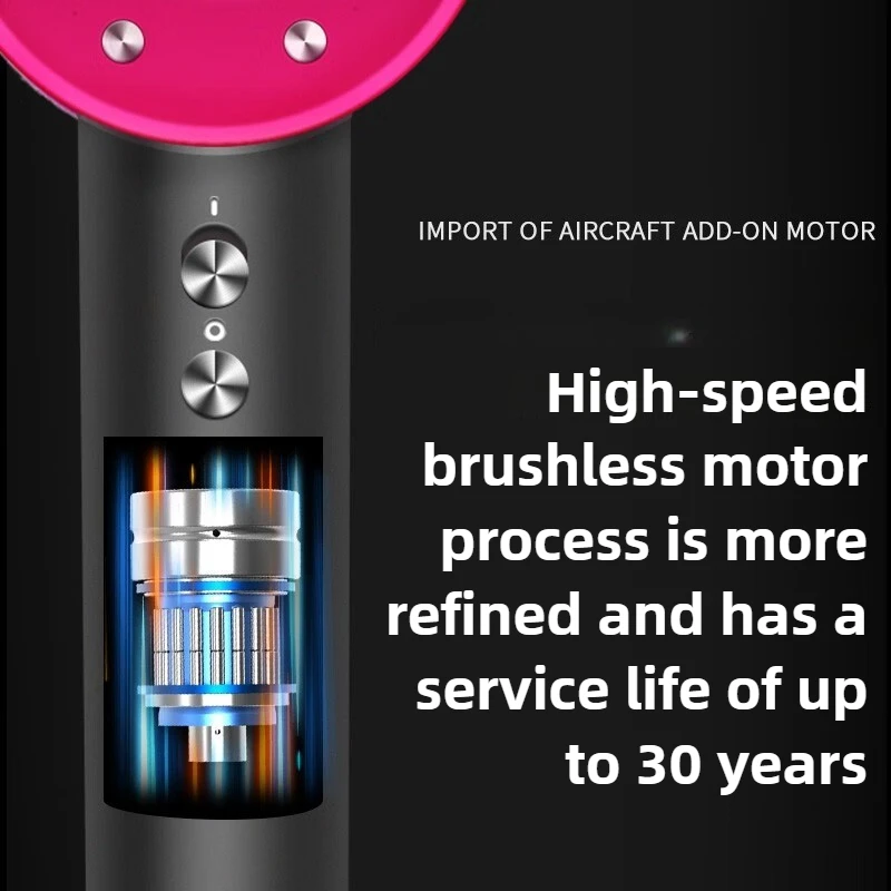 Secador de pelo sin hojas de 110V-220V, secador de pelo de iones negativos para el hogar 110000 r/min Secador de pelo de alta velocidad Silencioso Aire caliente y frío 1,8 M