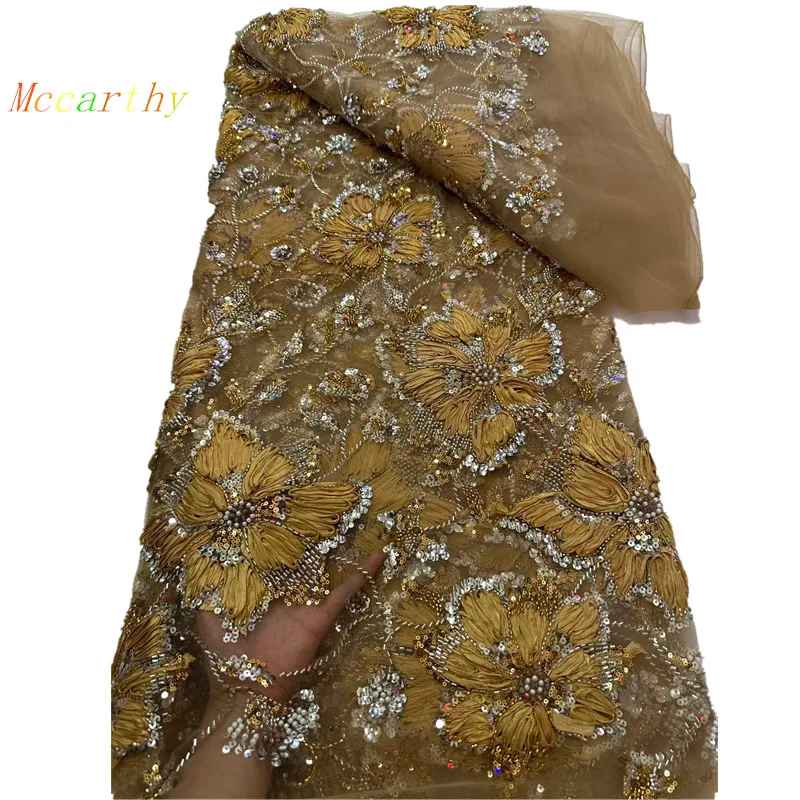

2026 High Quality Nigerian Tulle Lace Fabrics Latest Beaded sequins Mesh African Lace Fabric Bride French Net Lace Fabric