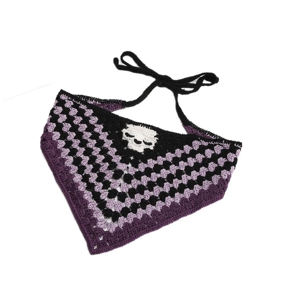 Cotton Material Triangle Scarf Bat Spider Web Pattern Halloween Headscarf Breathable Adjustable Knitted Hollow Headband