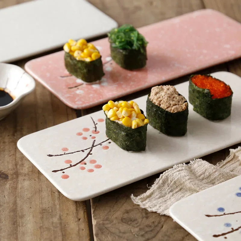 Sushi Ceramic Flat Tray Japanese Dish Style Bar Cold Food Sashimirawfish Display Sakura Design Dinnerware 1pcs