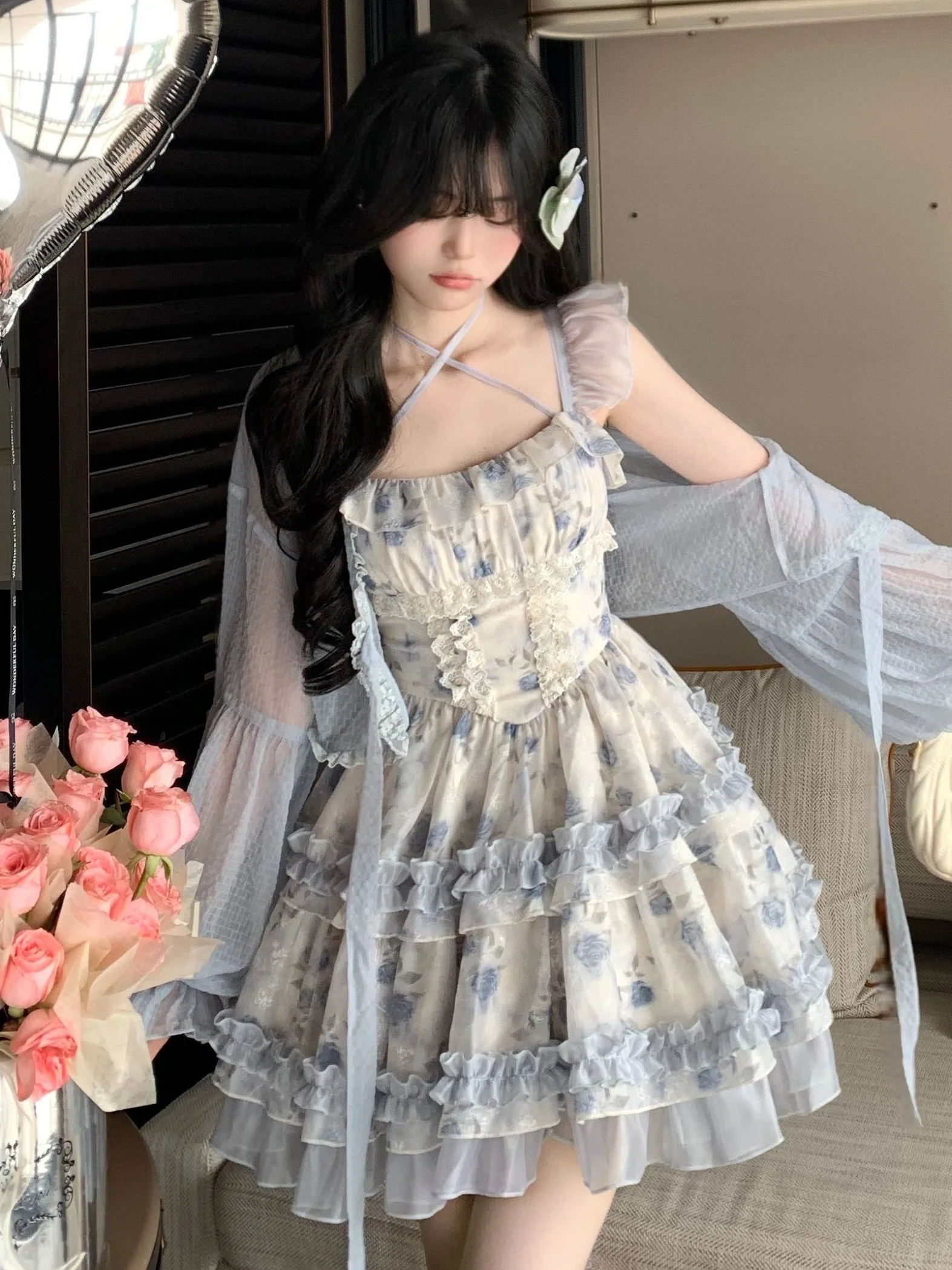 Zomer bloemenprint gezwollen rok Dr dames hoge taille knoop ort stuiterende Princ Cake Sle voor Franse Sle