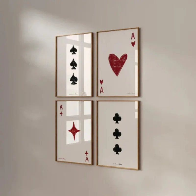 Playing Card Poster, Ace of Spades and Hearts Stylish Retro Print, Mid-century Print, Modern Kitchen Wall Bar Cart Art Poster