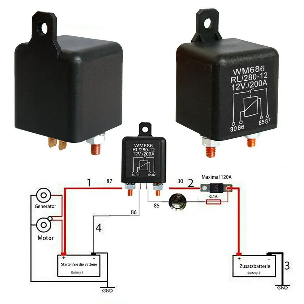 4 Pin Battery Switch Relay 12V 200A Electromagnetic Isolating Relay  Dual Battery Isolator Relay Current Start Relay Car Relay