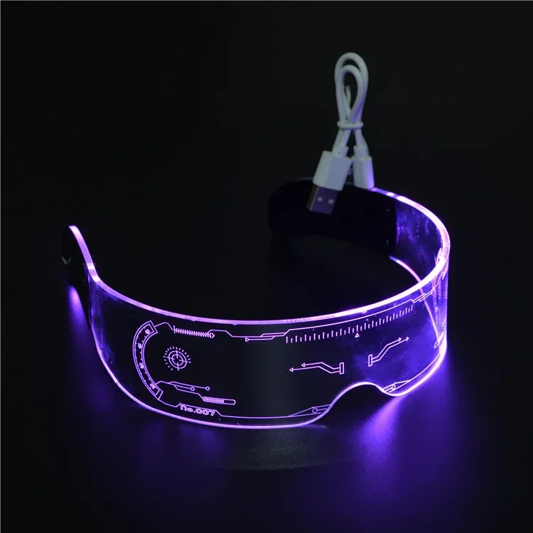 

Rechargeable futuristic technology luminous glasses, Led colorful cool rectangular one-piece sunglasses, bundy sunglasses