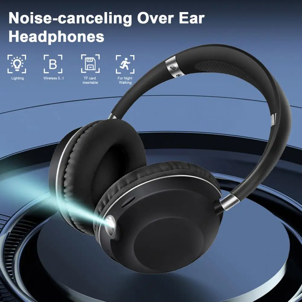 Bluetooth-compatible 5.1 Wireless Over Ear Headphones HiFi Stereo Sound Long Battery Life Support TF Card FM Radio Illumination