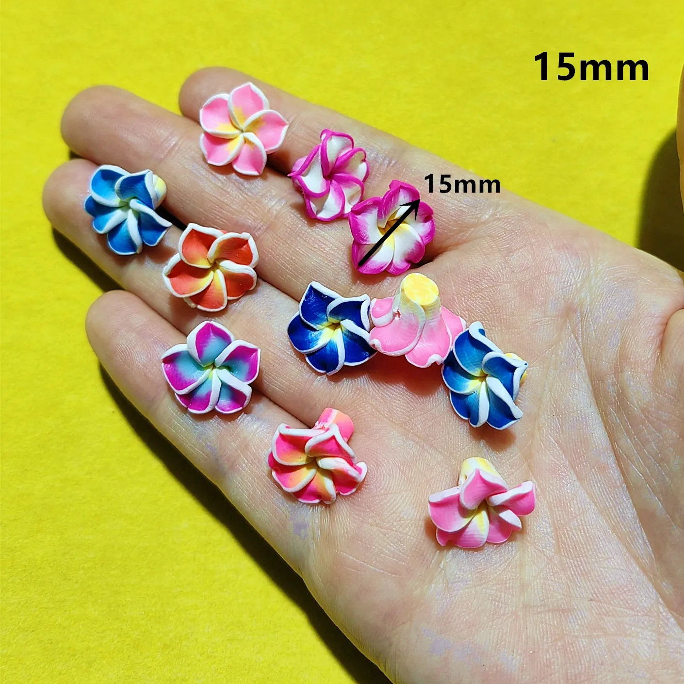 20pcs 12mm/15mm Colorful Loose 3D Polymer Clay Beads Flower/Plumeria rubra Design For DIY Jewelry Making