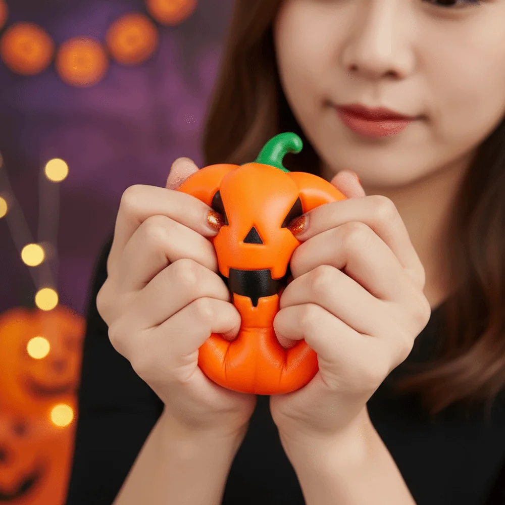 Slow Rising Pumpkin Squeeze 3D Shaped Bright Orange Slow Rising Squishy Smooth Surface Pocket Size Relaxing Soft TPR