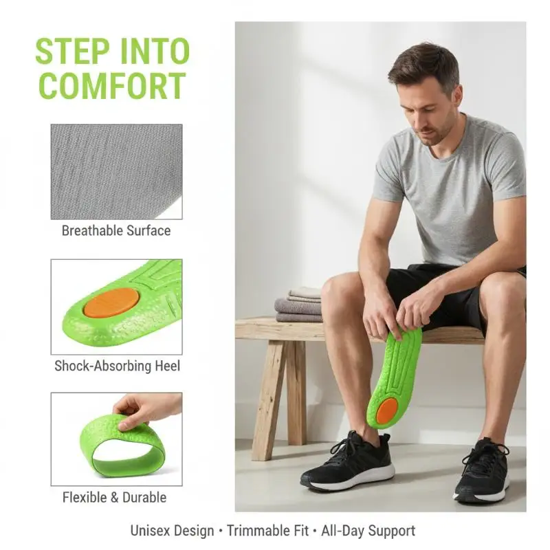 New！Sports Shock Absorption Insole EVA Insoles Green Breathable Arch Support Orthopedic Shoes Pad For Men Women Feet Care