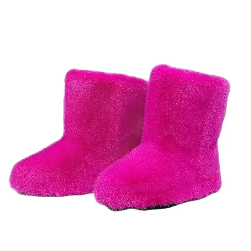 Scarpe invernali da donna in pelliccia di visone stivali di pelliccia soffice donna stivali da neve caldi in peluche scarpe da donna di lusso