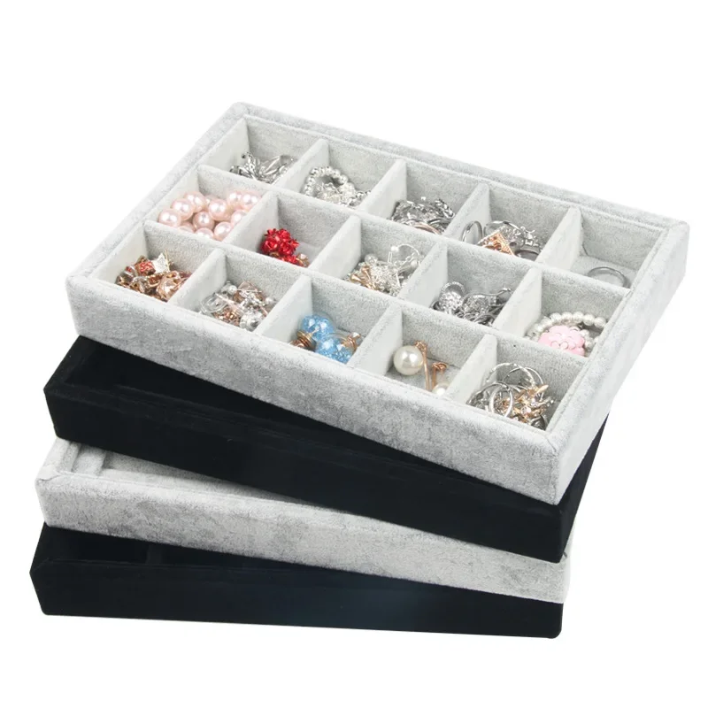 Velvet Stackable Jewelry Bracelet Display Tray 15 Girds Case Holder Organizers Storage Showcas