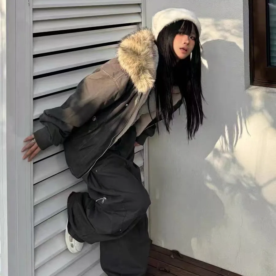 レディース オルト パーカー スレ ダウン コットン ジャケット フード付き フェイク ラビット ファー カラー 暖かい ジッパー クロージャー ロング スリーブ ウィンター コート