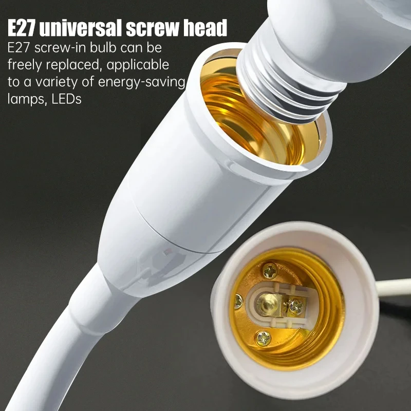 Stainless Steel E27 Lamp Base Flexible Bend Mobile Test Light Head Light Adapter Plug Switch LED Head Bulb Socket