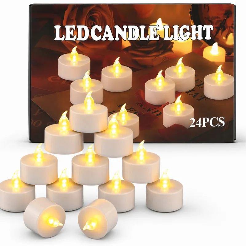 24-Pack Plastic Flameless LED Votive Tea Candles, Realistic Flicker, 200+ Hour Battery-Powered Warm White Ambient Light, Safe Non-Flame for Indoor Holiday Table Decor