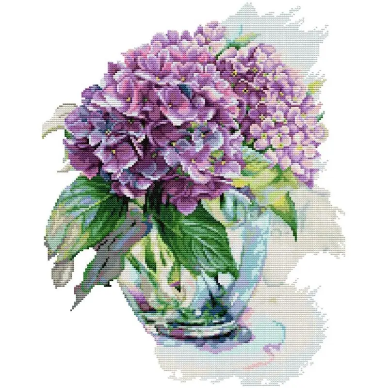 Hydrangea Flower Cross Stitch Kits Aida 14CT 16CT 11CT White Count HD Printed Fabric Cotton Thread Embroidery Home Decor Crafts