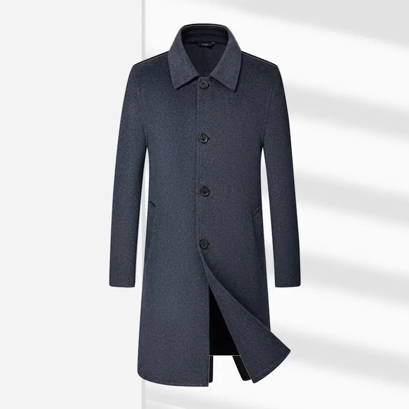 Men's Long Knee Length Winter Double Layered Thickened Middle-aged Business Coat