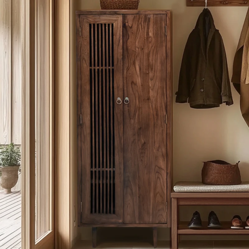 

Wabi-sabi wardrobe hanging wardrobe storage solid wood door wardrobe log small apartment household bedroom locker