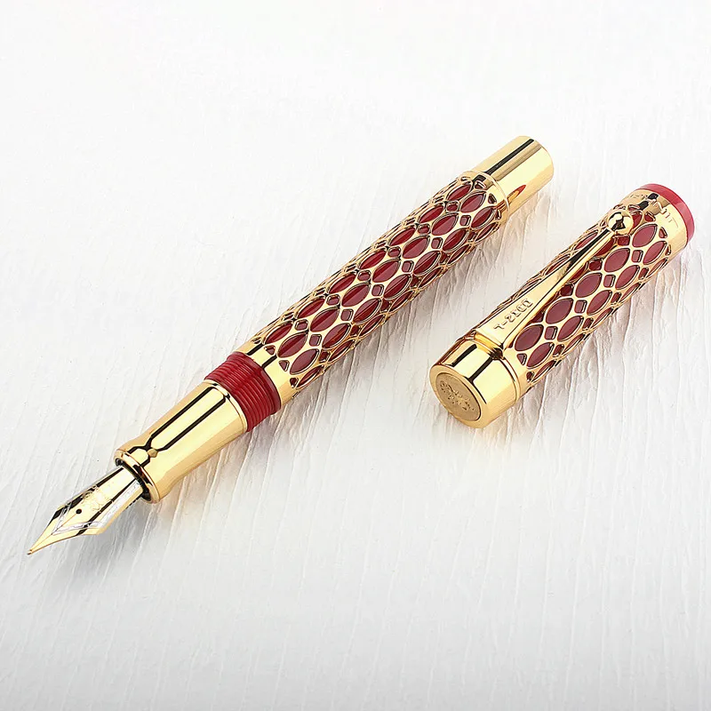 Nuovo Jinhao scava fuori 100 penna stilografica 18KGP placcato oro M Nib 0.7mm penna A inchiostro in resina con convertitore penna regalo per ufficio aziendale