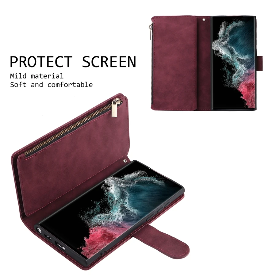 For Samsung Galaxy S23 S24 Plus S22 S21 Ultra S20 FE Wallet Multi-card Zipper Leather Case S10+ S9 Plus Note 20 Ultra 10 Lite 9