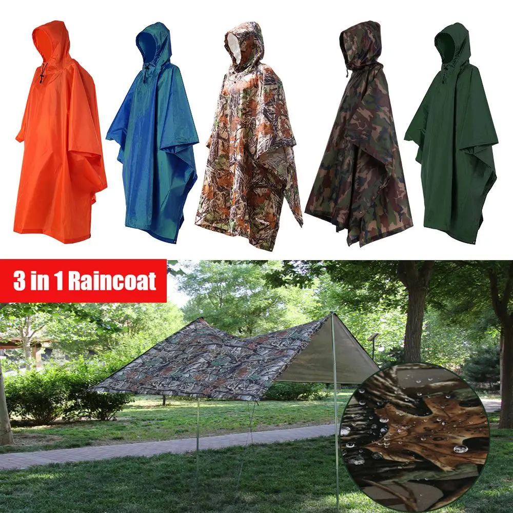 3 in 1 Raincoat Backpack Rain Cover Rain Coat Hood Hiking Cycling Rain Cover Poncho Waterproof Tent Outdoor Camping Tent Mat