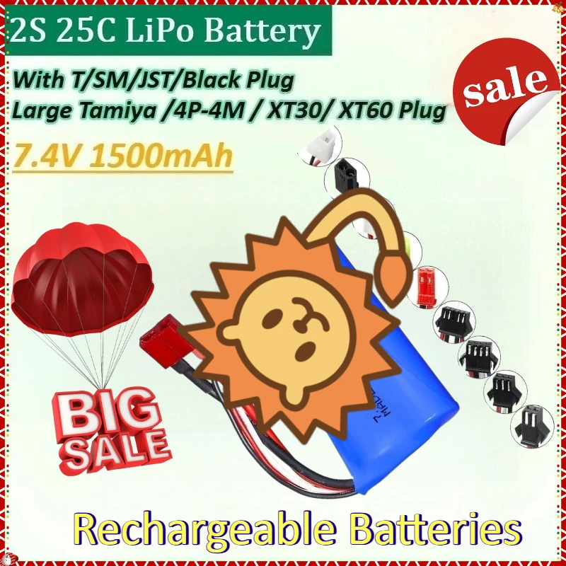 

2S 25C LiPo Battery 7.4V 1500mAh for Wltoys 12428 12404 12423 12402 12403 12401 FY-03 FY01 FY02 Rc Toys Rechargeable Batteries