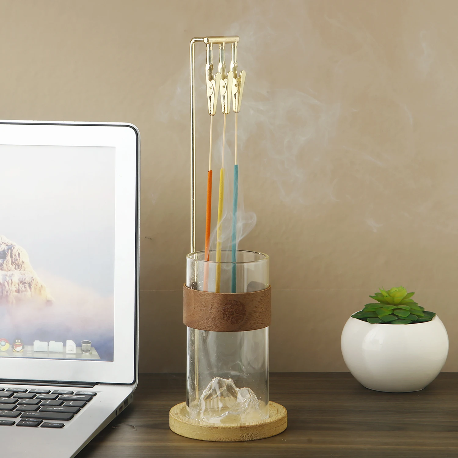 

Glass Incense Holder for Sticks Anti-Ash Flying Incense Burner with 3 Clips & Mountain Ash Catcher for Yoga Meditation Spa