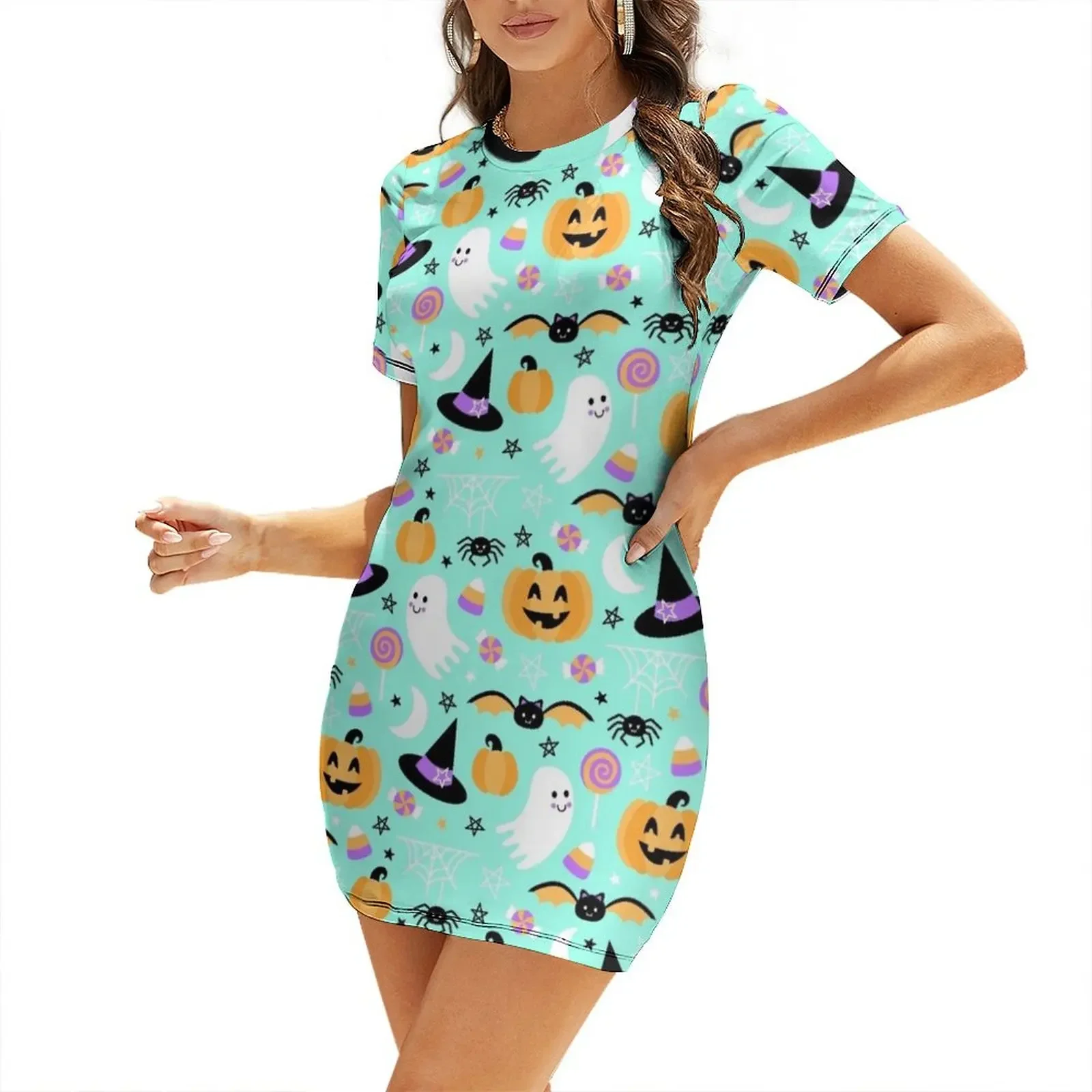 

Spooky Cute Halloween Short-Sleeved Dress women evening dress summer outfits for women 2026 Women dresses summer