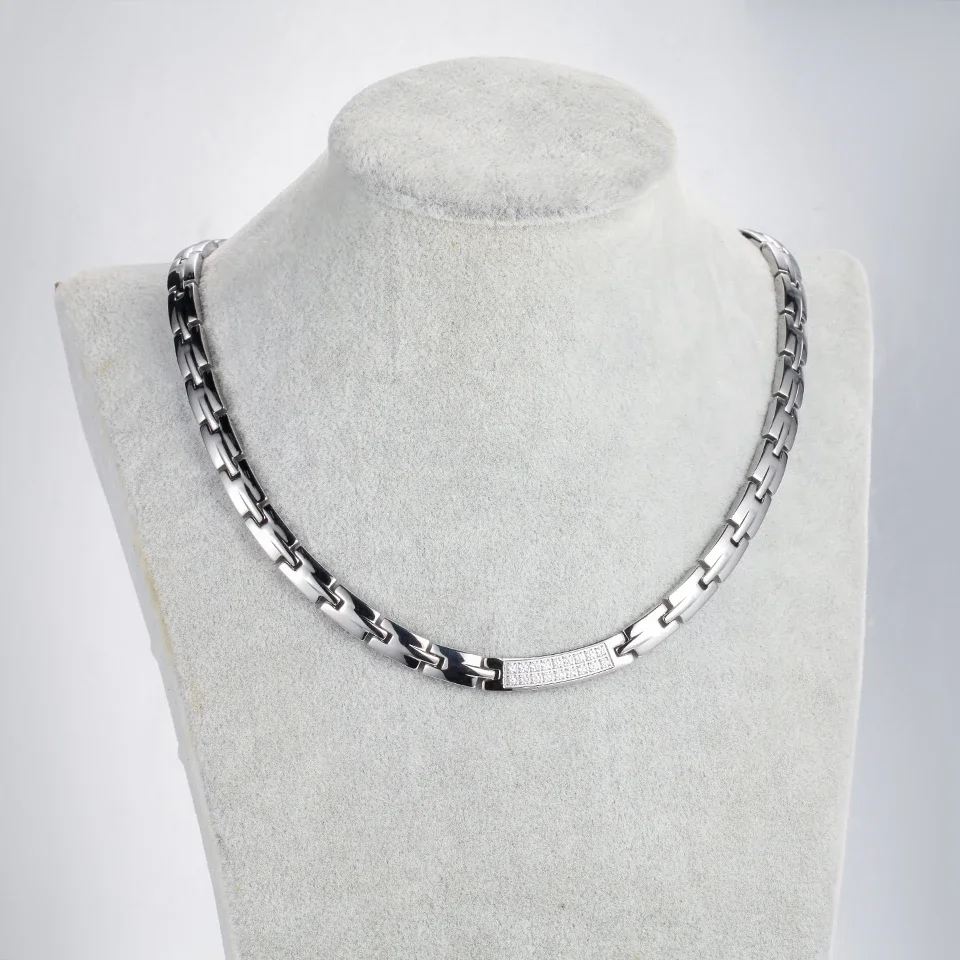 ARADOO Titanium Steel Zirconia Magnetic Necklace Hematite Therapy Stainless Steel Choker Necklace Collar