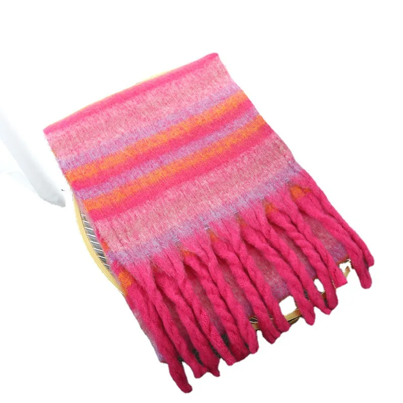 Winter Scarf for Women Cashmere Warm Striped Pashmina Blanket Wraps Female Thick Soft Wear Tassel Shawl Long Poncho T422