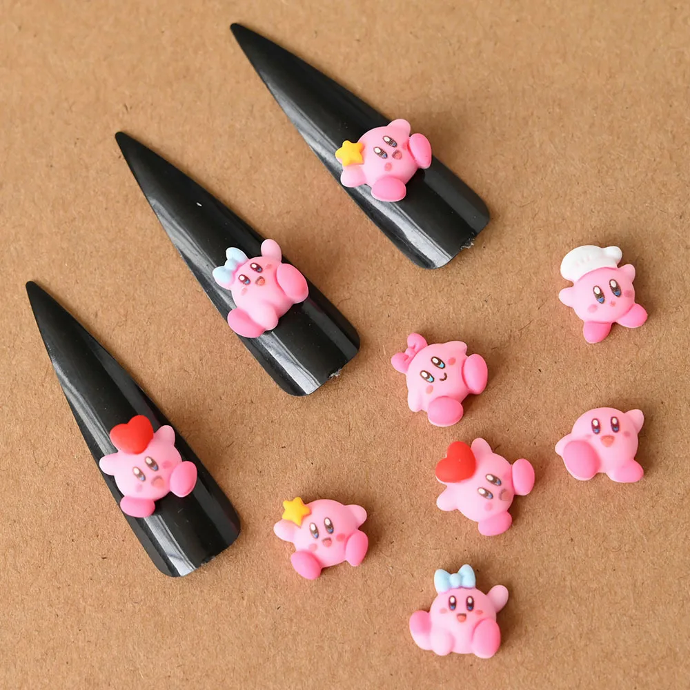 20Pcs Kawaii Anime Cartoon Kirby Nail Tips Charms Ornament Acrylic Diy Resin Doll Phone Case Nail Accessory Cute Gift for Girl