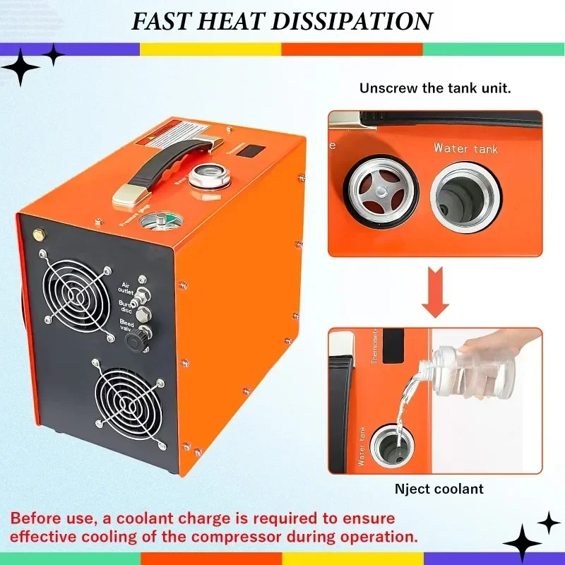 Powerful 350W Portable Air Compressor 12V 400bar Water Cooling Auto Stop