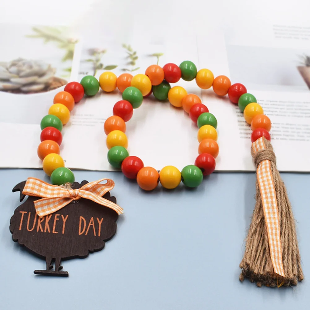 

Wooden Beaded Garland with Tassel for Home Decoration Rustic Wall Hanging Beads String Living Room Bedroom Office Decorative